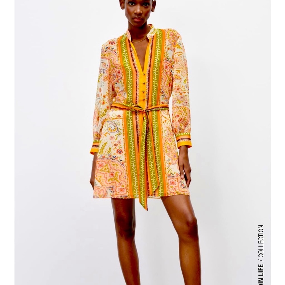 Zara Vibrant Orange and Yellow Mini Dress